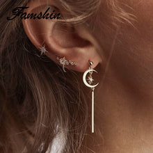 Load image into Gallery viewer, Gold Color Star Moon Stud Earrings