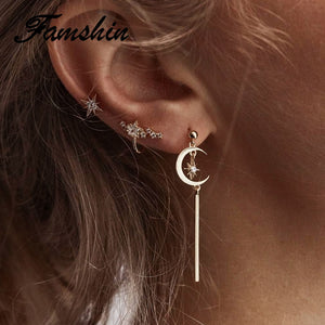 Gold Color Star Moon Stud Earrings